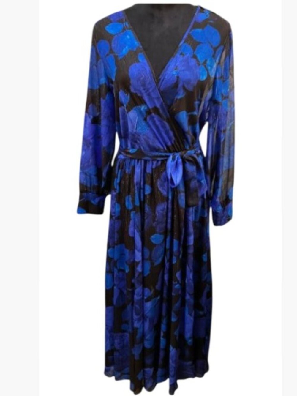 Alex B Nites Metallic Shimmering Floral Maxi Wrap Dress Size 14 Like New - Picture 2 of 12